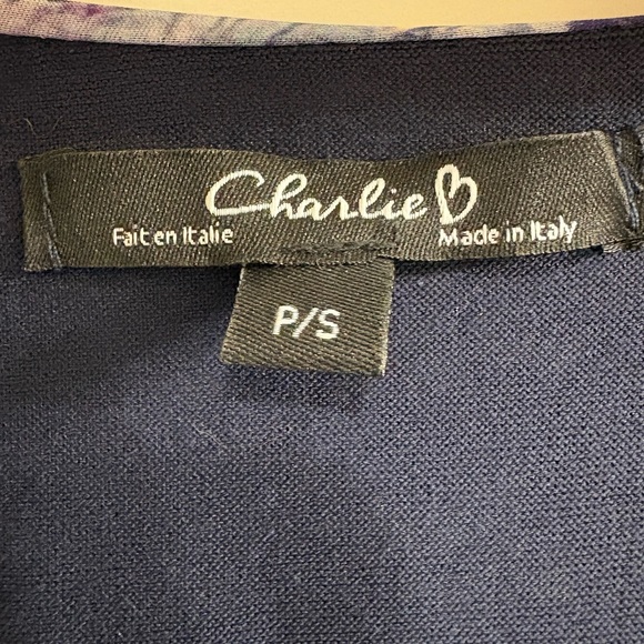 CHARLIE B Navy Floral Spring Sheer Chiffon Bell Sleeves Women’s Blouse - Picture 2 of 5